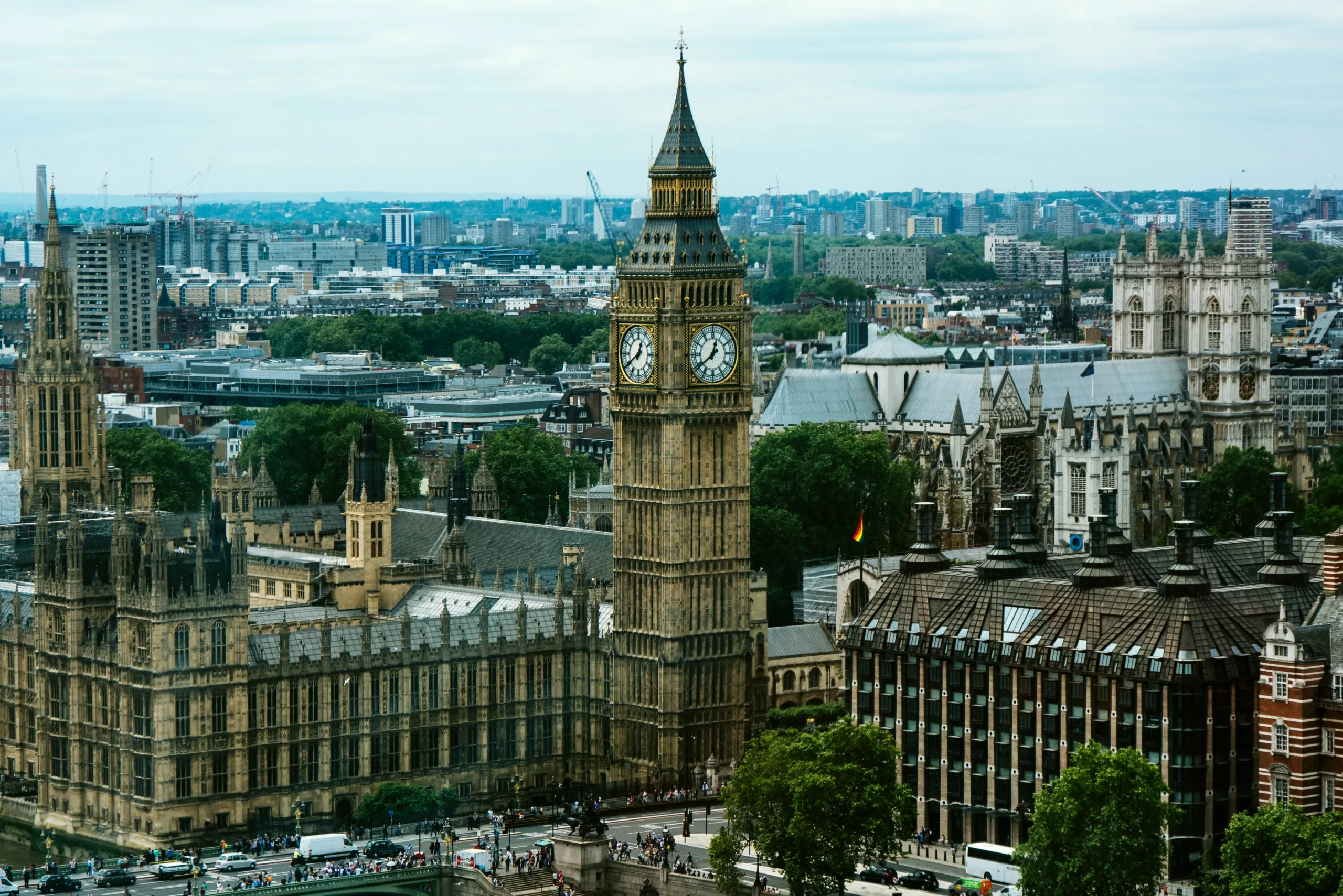 Aerial image of the houses of parliament in Westminster